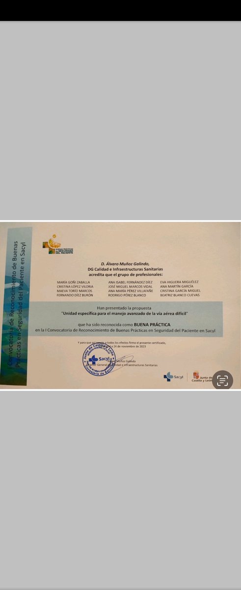 Premio al reconocimiento del " BUEN HACER" para nuestra unidad de vía aérea difícil.
¡Enhorabuena chic@s! #AnestesiaCAULE <a href="/sedar_es/">SEDAR</a> <a href="/dasairway/">Difficult Airway Society (DAS)</a> <a href="/GacetaMedicaCom/">Gaceta Médica</a>
