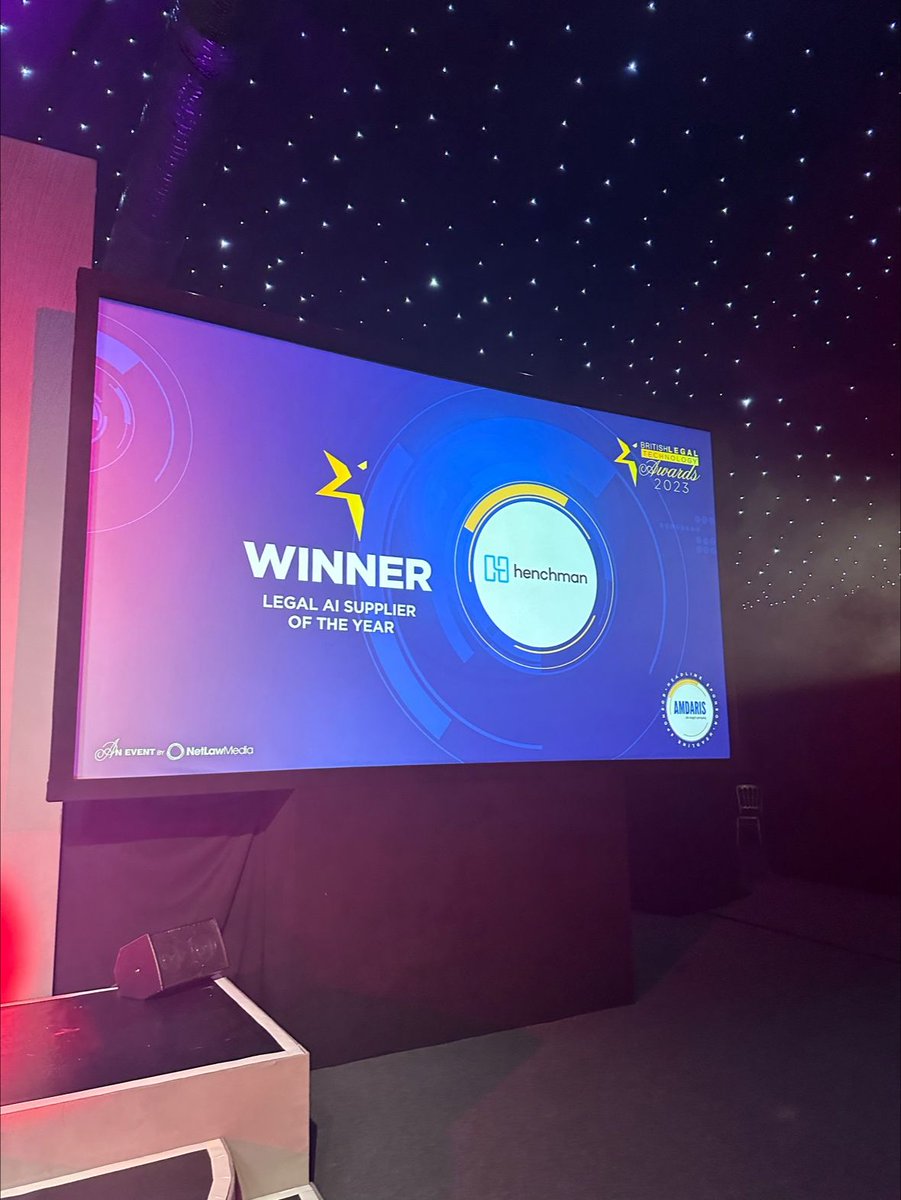 BettinaEngert's tweet image. 🏆Fastest contract drafting ever made - @Henchmanlegal is ‘Legal #AI Supplier of the Year’ and winner of ‘The British Legal Tech Awards 2023’ by @netlawmedia - huge congrats to the whole team of our 🇧🇪portfolio company! #StartupsToWatch #legaltech #BLTA2023 #legalAI #EuropeanTech