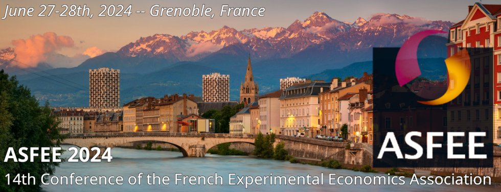 Paolo Crosetto (@paolocrosetto) on Twitter photo 📢Conference📢
We will be hosting the 14th ASFEE French Experimental conference in Grenoble, France, June 27th-28th 2024
Keynotes by <a href="/CBicchieri/">Cristina Bicchieri</a> and Guillaume Fréchette, sessions on replications and LLMs.
Info & submissions: asfee2024.sciencesconf.org 📢Conference📢
We will be hosting the 14th ASFEE French Experimental conference in Grenoble, France, June 27th-28th 2024
Keynotes by <a href="/CBicchieri/">Cristina Bicchieri</a> and Guillaume Fréchette, sessions on replications and LLMs.
Info & submissions: asfee2024.sciencesconf.org