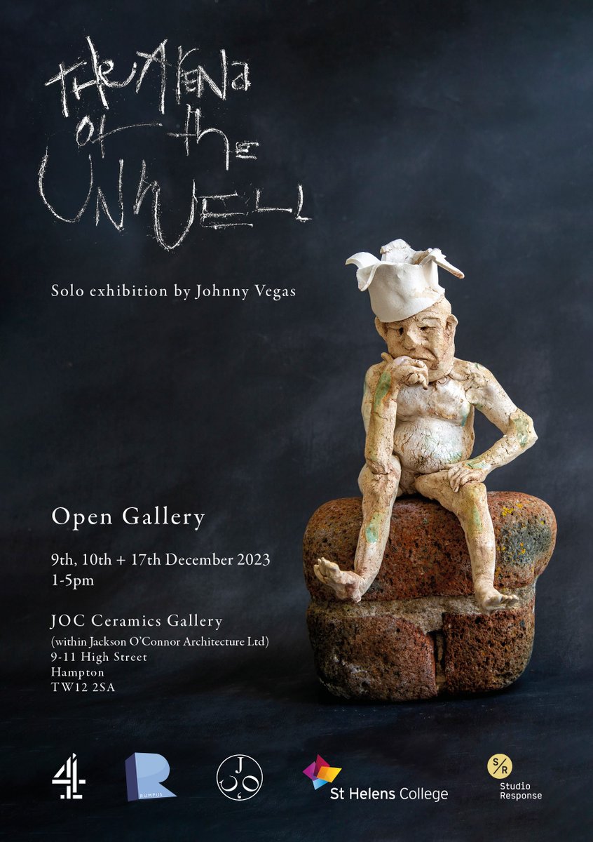 THE JOC CERAMICS GALLERY hosts THE ARENA OF THE UNWELL, a first ever solo exhibition by #JohnnyVegas Open gallery Dec 9th, 10th & 17th JOC Ceramics Gallery, Hampton Fore more details, please visit: artsrichmond.org.uk/whats-on