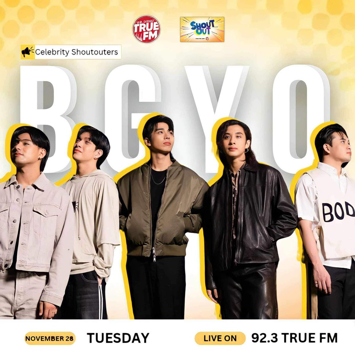 bgyo_ph's tweet image. #BGYO | Tanging maihihiling ko lang... samahan ninyo kami kahit ngayon lang namin nasabi na bibisita kami sa SHOUTOUT with DJ @lailachikadora! ✨

LIVE TONIGHT, 8PM on 92.3 True FM's official FB page 🔗facebook.com/radyo5truefm

#BGYO_Bulalakaw ☄️
#BGYO_NovemberToRemember