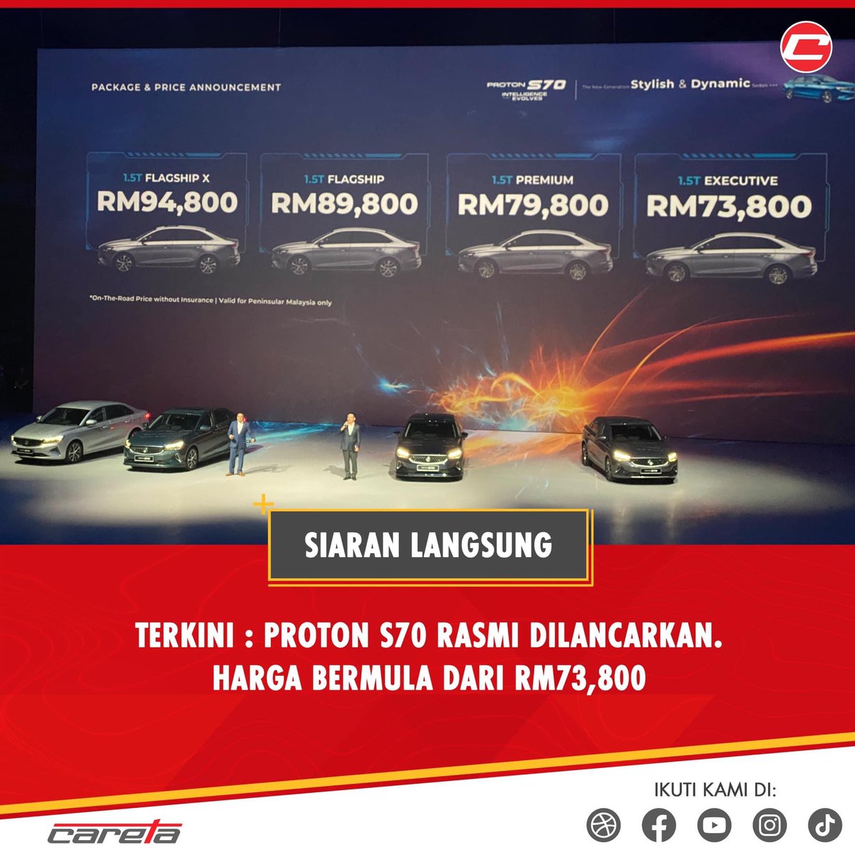 HezeriSamsuri's tweet photo. Proton S70 2024 baru saja rasmi dilancarkan, pengganti kepada Preve.

Empat varian ditawarkan, enjin 1.5 liter turbo, 150 PS, 226 Nm, transmisi DCT. 

Harga dari RM73,800. Berita lanjut bakal menyusul di https://t.co/PFsY8z14q7. https://t.co/rZhPVXXrxJ