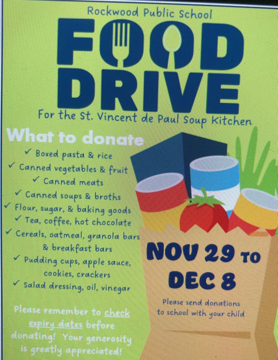 <a href="/RockwoodSchool/">Rockwood Public School</a> is putting on their annual food drive for our local food bank. Please consider donating and helping out others!!!