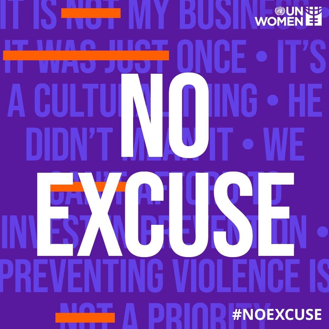 There is #NoExcuse for gender-based violence. During the #16Days campaign led by @UN_Women, we're reminded that rejecting violence and investing in women and girls is the only way forward.