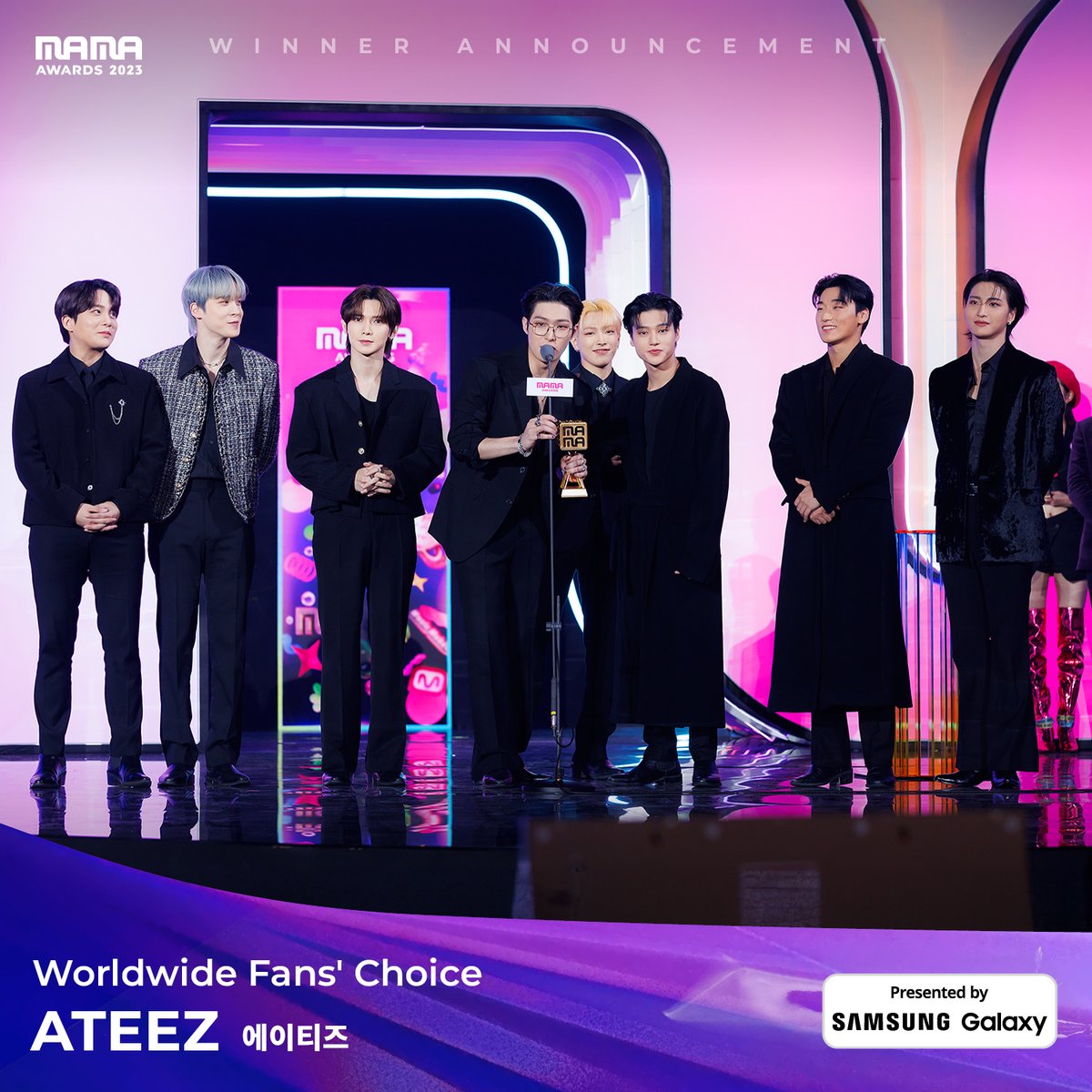 MnetMAMA's tweet photo. [#2023MAMA] Worldwide Fans' Choice #ateez #에이티즈 @ATEEZofficial

We proudly announce the great winner of the 2023 MAMA AWARDS!🏆
 
ONE I BORN
2023 MAMA AWARDS 

#MAMAAWARDS 
#2023MAMAAWARDS https://t.co/aDnjZ9iLHA
