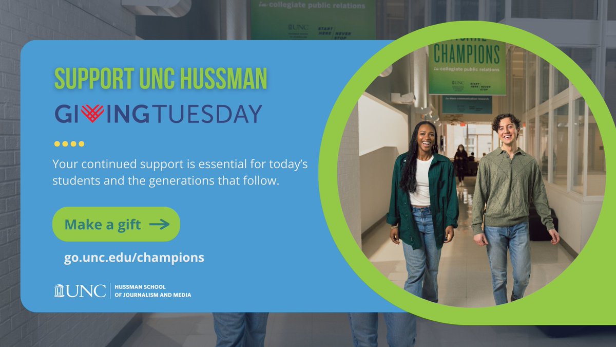 Today is #GivingTuesday — a day that inspires people to give, collaborate and celebrate generosity. UNC hosts its annual #GiveUNC campaign in March, but we invite those participating in GivingTuesday today to consider supporting #UNCHussman. Make a gift at go.unc.edu/champions