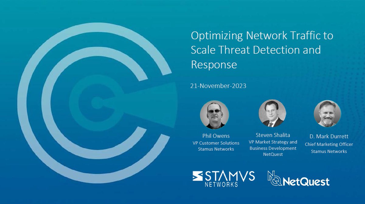 StamusN's tweet image. This month our “#DetectToProtect” webinar was joined by our partners from @netquestcorp. Our attendees were able to explore the challenges of #networkvisibility and monitoring and the possible ways to optimize high-value traffic. 

Find the recording here: hubs.la/Q02b9PGG0