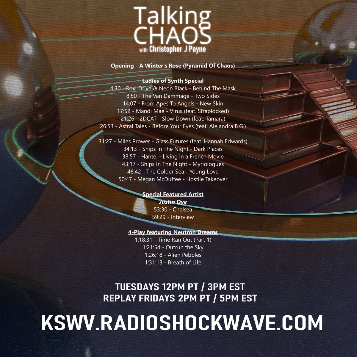 #TuneIn to Talking Chaos Episode 3 today for an exclusive interview with @iamtothestars and a Ladies of Synth Special, only on #KSWVRadioShockwave @RetrosynthR @NeutronDreams @Oxygenet32 #Synthwave #Podcast #ElectronicMusic