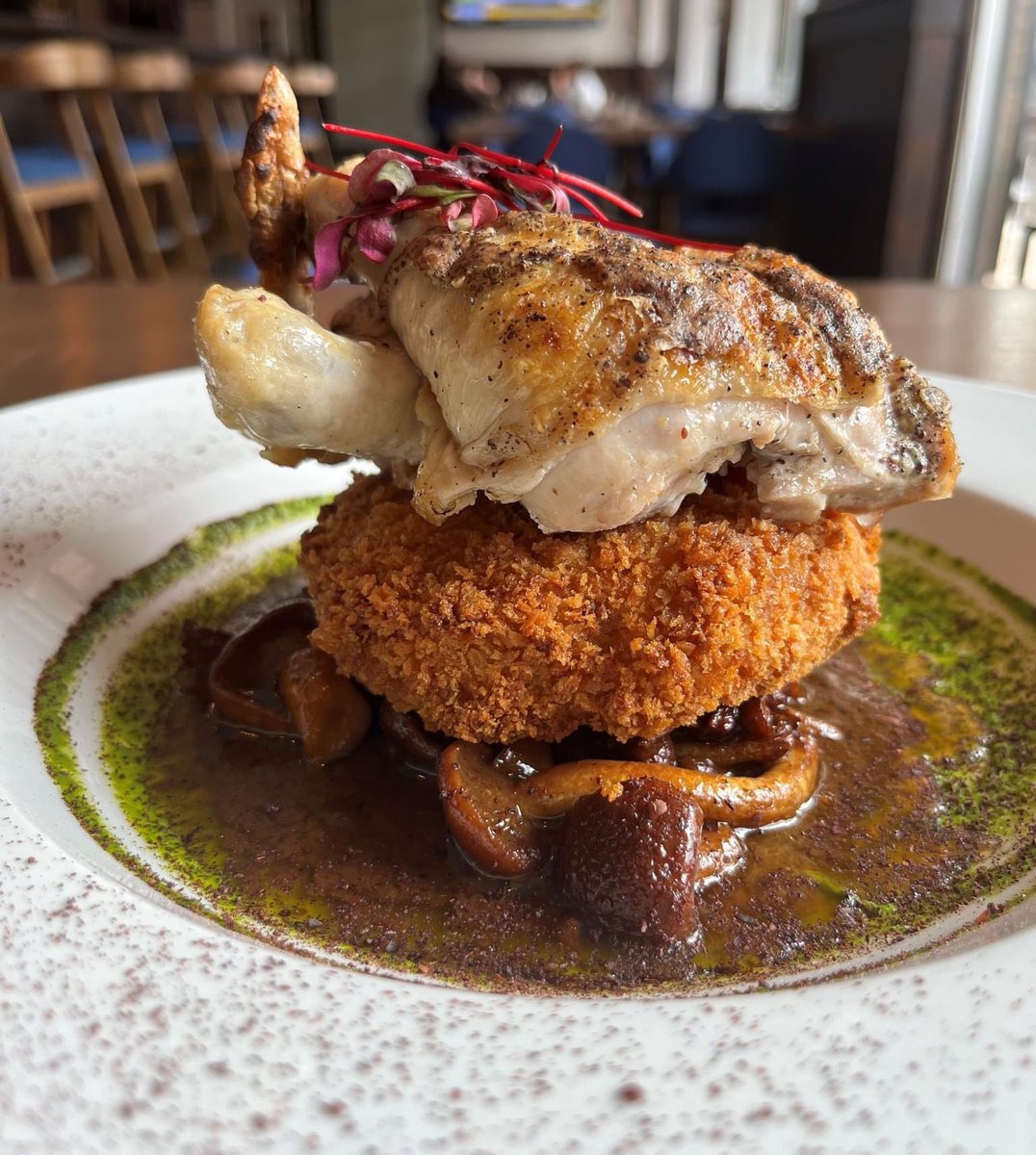 CoopersCK's tweet photo. Introducing our Sumac-Dijon Brushed #CornishHen - it's a flavour explosion you won't want to miss! Served with caramelized onion sausage &amp; a crispy potato croquette, you'll be transported to culinary heaven with every bite. Come visit us and try this delectable dish for yourself! https://t.co/uapYo5tLDT