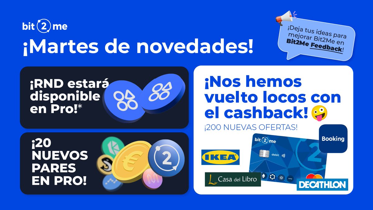 🗓️ Martes de novedades en Bit2Me 🗓️

Bienvenido al último martes de novedades de noviembre.
Con las Navidades a la vuelta de la esquina, ¿qué habremos preparado para ti esta semana?
⬇️⬇️⬇️
1/4