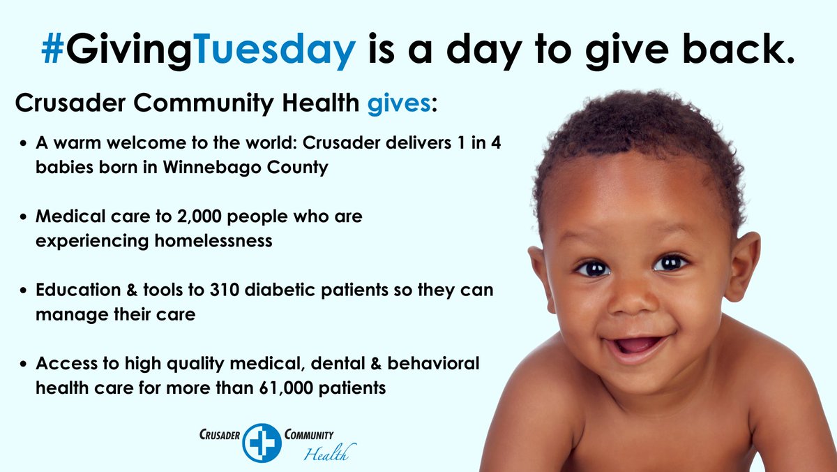CrusaderHealth's tweet photo. We want to give everyone a healthy life &amp; the chance to support a healthier community.

The Crusader Community Health Foundation helps eliminate barriers to high quality medical, dental and behavioral health care. Support Crusader’s mission: https://t.co/rCeTCRyK8P #GivingTuesday https://t.co/ZqYfpcQvFf