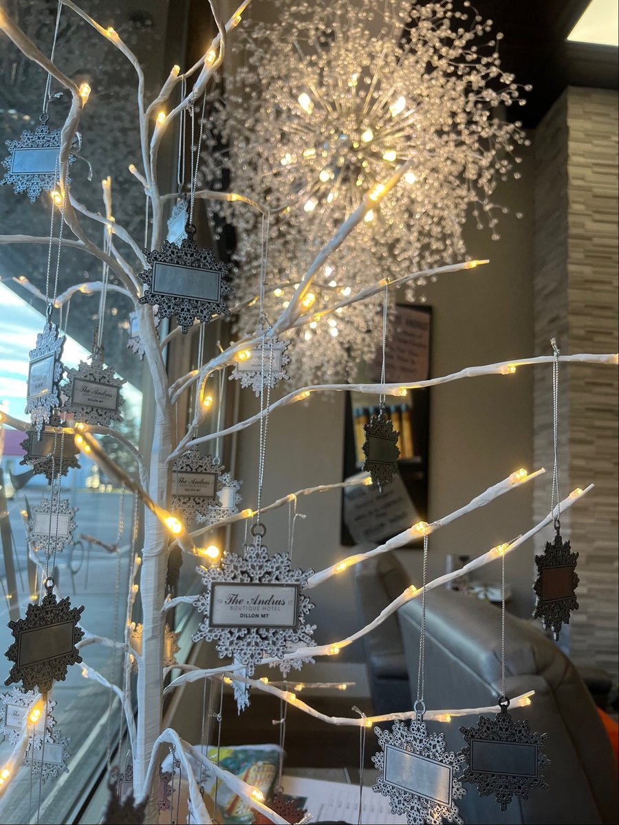 #DeckTheHalls with #TheAndrusHotel magic! Introducing our 1st annual #holidayornaments. Stunning silver snowflakes capturing the essence of our hotel + surrounding beauty. These ornaments make the perfect keepsake or festive gift. Adorn your tree with a touch of #DillonMT charm.