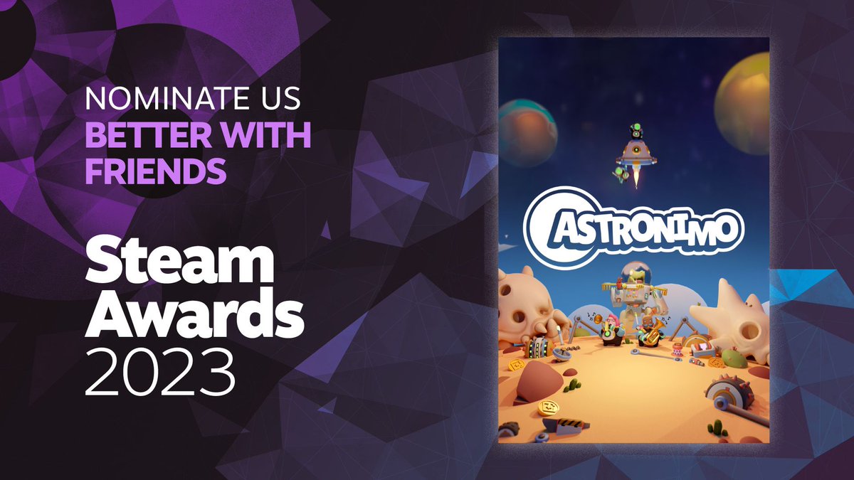 Hey Crewmates 👋
Please vote for us in the Better With Friends category in this years Steam Awards 🏆
Astronimo is never better when you're furiously playing guitar to support your friend who is actually trying to solve the puzzles right?
Vote here! 👇

🔗 bit.ly/33hsXPo