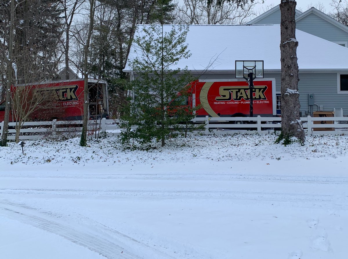 Our entire neighborhood uses <a href="/stackheating/">Stack Heating Cooling Plumbing & Electric</a>. Among many reasons: First snow day of the year and they're on time and working at 8:15 am on a new furnace job they could have kicked up the road a few days.