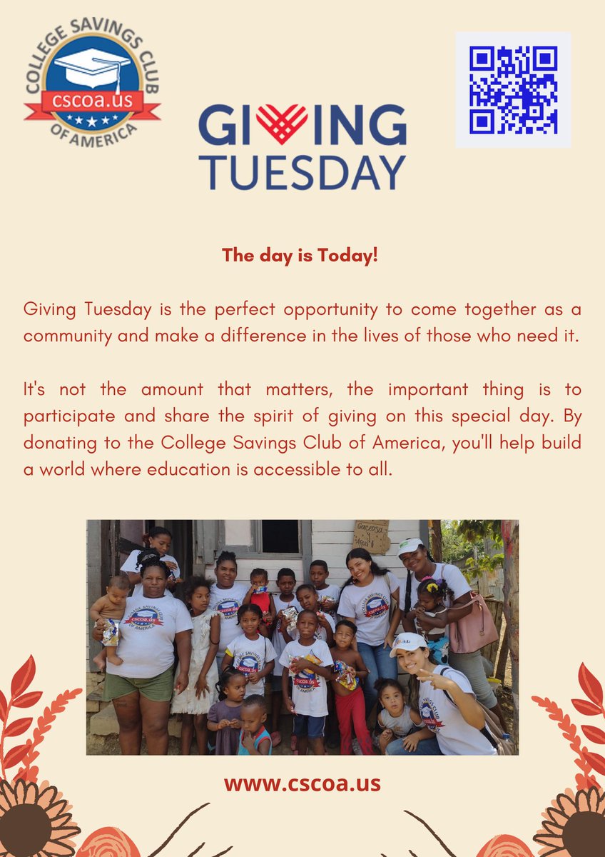 college_savings's tweet photo. The day is Today! Giving Tuesday ❤️ 🙌
Donate here: https://t.co/yBgFGwiifM
#Givingtuesday #help #Give #children #buildinggreatness #coffeewithacause #cscoa https://t.co/W5jsKmUcKC