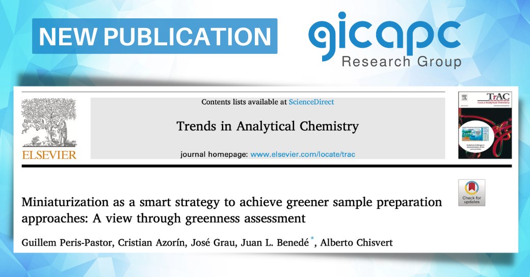 We are happy to announce our latest publication in Trends of Analytical Chemistry. Herein, we describe the advantages provided by the miniaturization of sample preparation approaches, through the greenness assessment by using the AGREEprep metric tool.
👉go.uv.es/gicapc/TRAC-17…