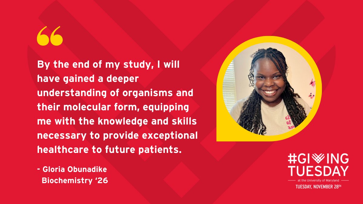 @umdcs @math_umd .@ChemBiochemUMD student Gloria Obunadike aspires to be a cardiothoracic surgeon and came to #UMD to study under (and research with!) world-class biochemists. She received a CMNS Undergraduate Student Scholarship to support her studies: go.umd.edu/cmnsugfund