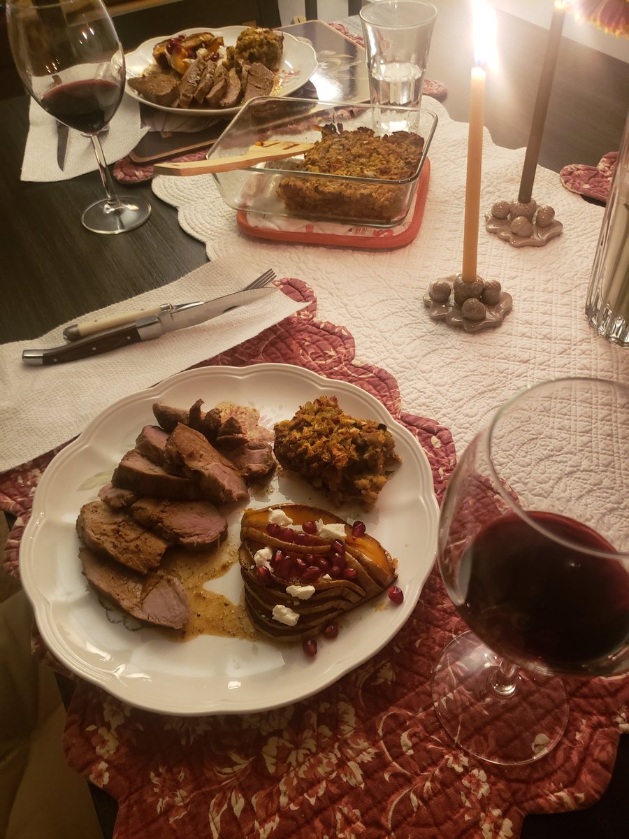 XSinclair's tweet image. Venison from my 3rd doe of the season, butternut squash with goat cheese and pomegranate, and some sage stuffing 🦌