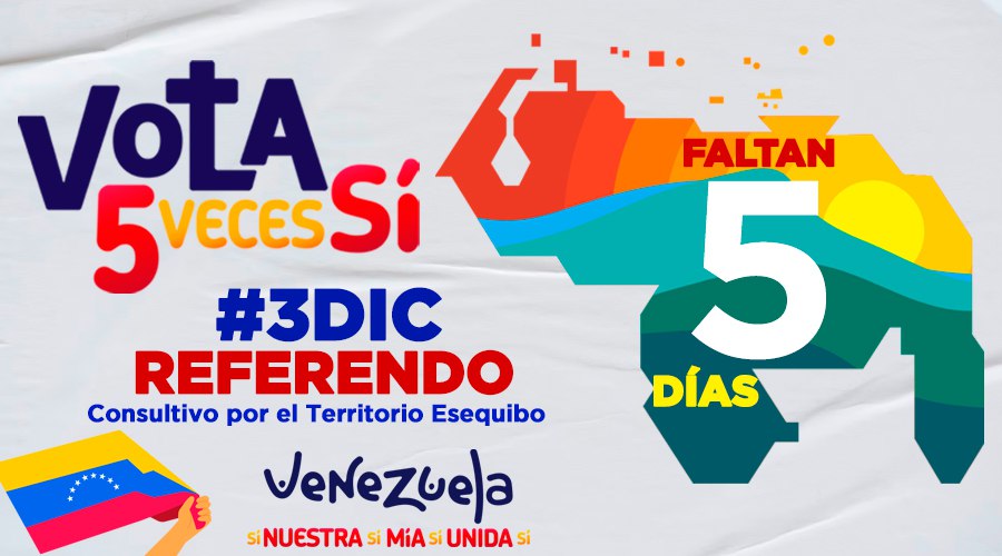 *#LaraVotaPorElEsequibo* 5 veces SI.
#ElEsequiboEs5VecesSÍ
#SiPorElE5equibo
#NoRobaránNuestraTierra
#Venezolanos5VecesSi
#ChocaEsos5PorElEsequibo
#YoSoyEsequibo
#VenezuelaSiParticipa
#MiTierraNoSeNegocia

#VenezuelaMiaYTodaUnida

#SerVenezolanoEsSerEsequibo
#VenezuelaEsEsequibo