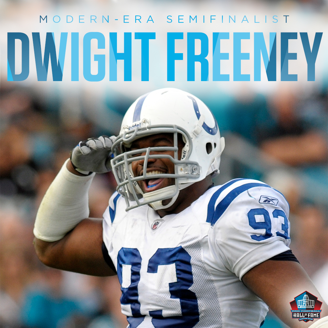 The NFL's leader in sacks in 2004, Dwight Freeney played in seven Pro Bowls and was part of the @Colts team that won Super Bowl XLI. Freeney is a Semifinalist for the Pro Football Hall of Fame's Class of 2024.