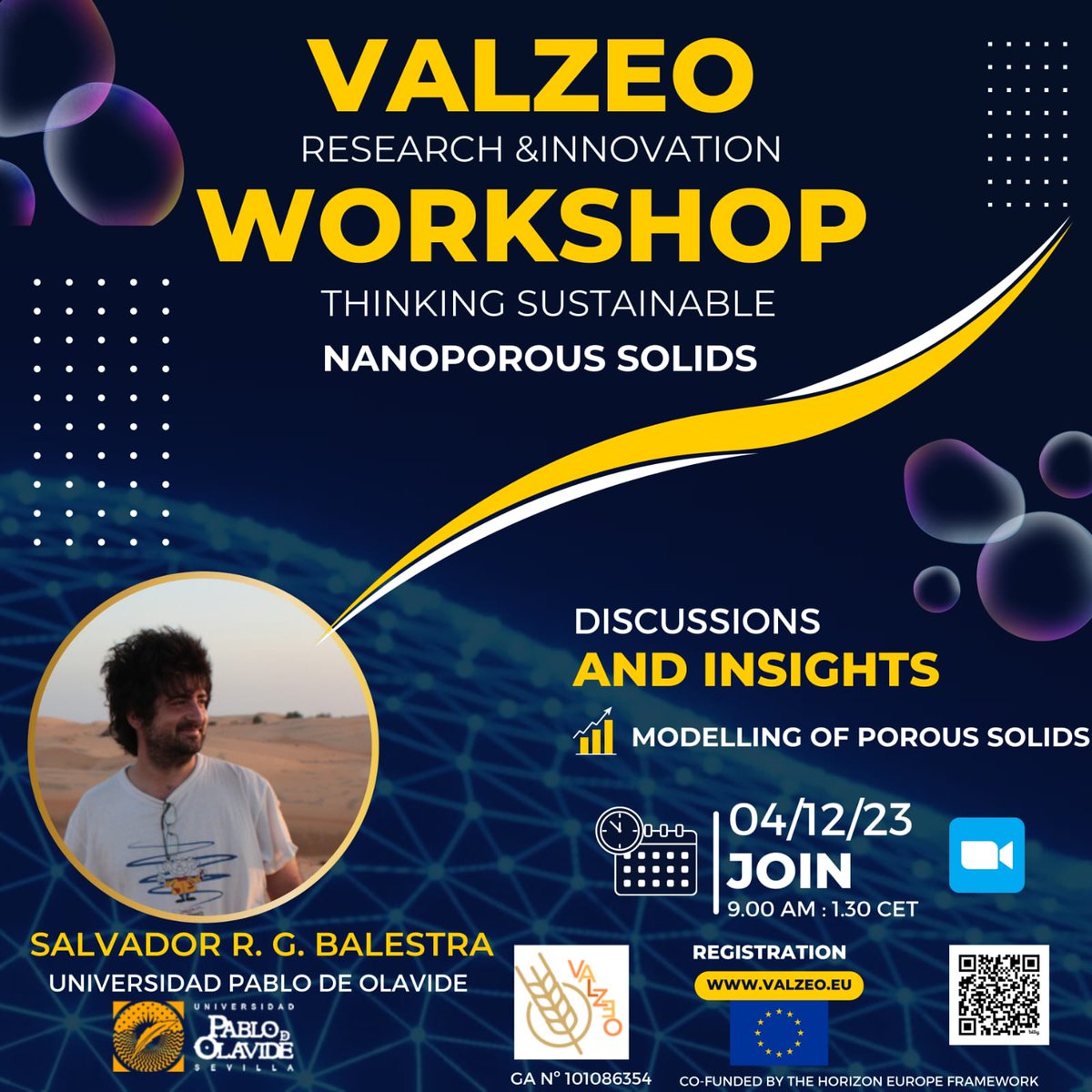 Valzeo_23's tweet photo. 📢 Join us on Dec 4, 2023 for an exciting #VALZEO workshop on #NanoporousSolids for #EnvironmentalApplications! Explore the potential of MOFs and Zeolites in #environmentalremediation and #biofuelproduction. 
Register https://t.co/WGXwujyPXd
#VALZEOWorkshop #Seville #Spain https://t.co/4Ben3se8Iy
