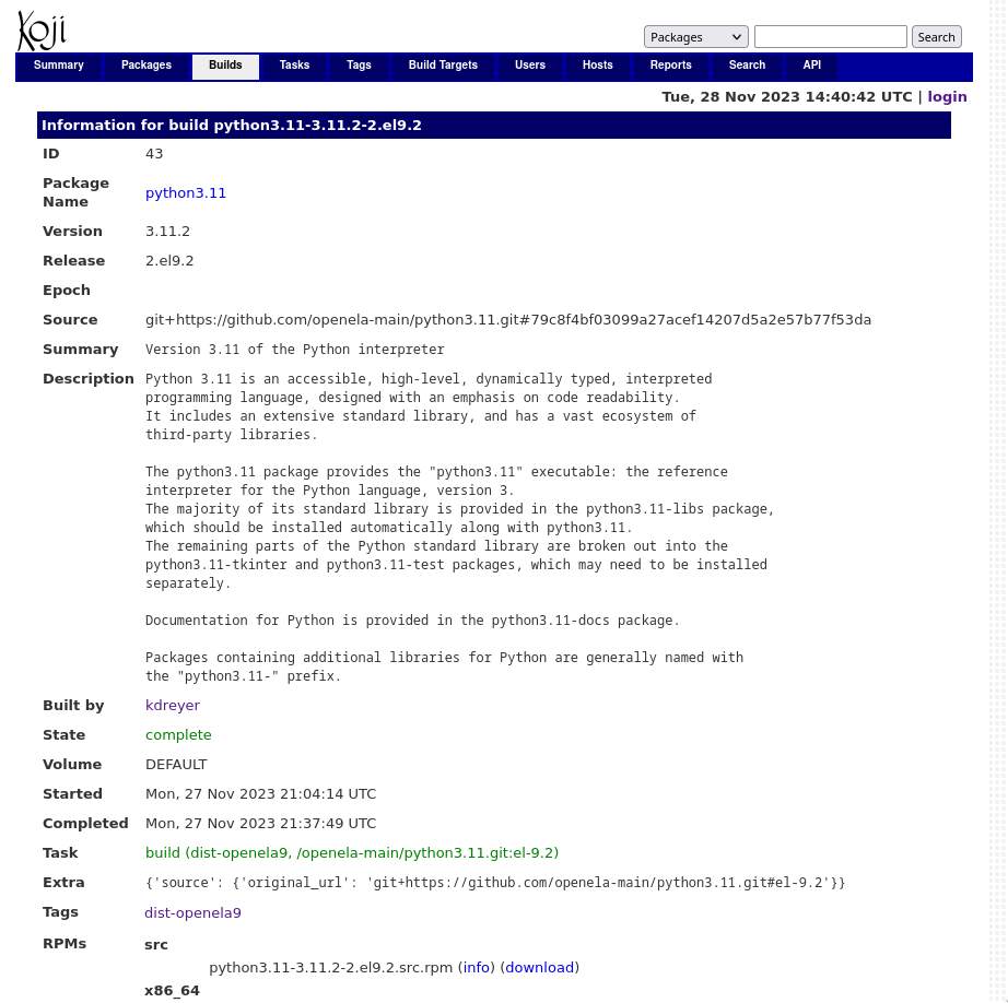 maxinehayes90's tweet image. I've been working on some tools to help me import OpenELA packages into Koji. I wrote a script in Python to make this easier.
#linuxengineer #enterprise #linux #openela
