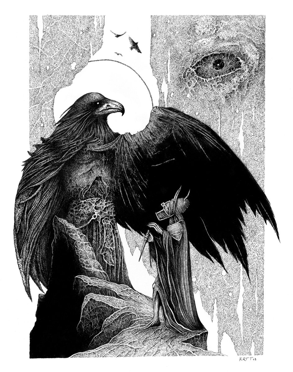 Gm 🖤
Protection a Wing of Solace
Original Pen&amp;ink 11x14 inch framed with NFT now 1.5 down from 2 $ETH