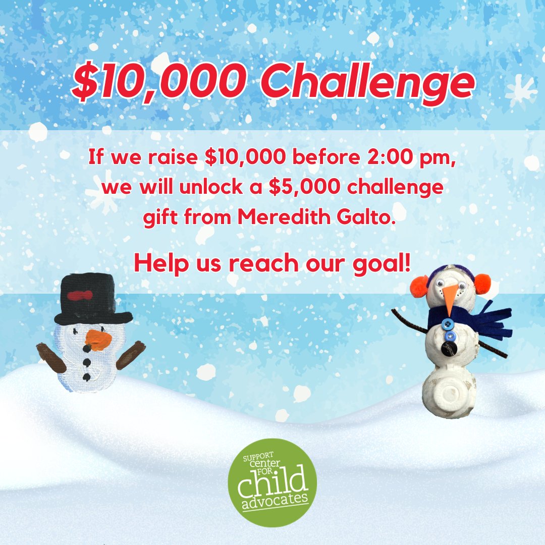 Child Advocates is asking for your support this #GivingTuesday. We've been challenged to raise $10K by 2pm, which will unlock a $5K challenge gift! Click the link in our profile to donate and support our work providing legal and social service advocacy to children and families.
