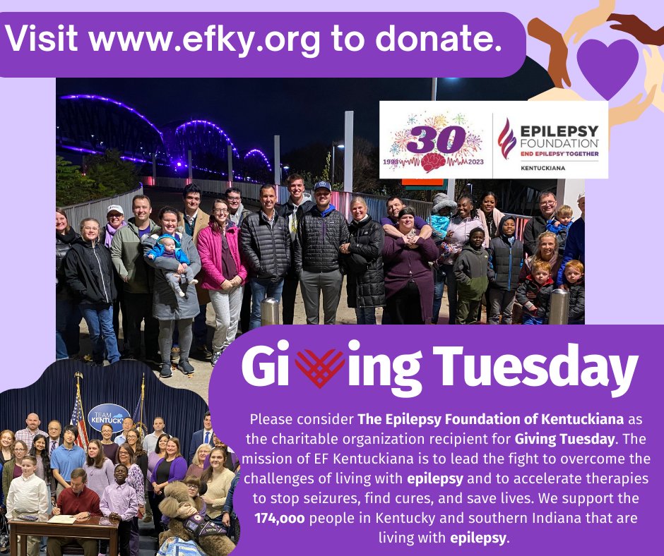 efkentuckiana's tweet image. Today is the day! It is #GivingTuesday! As we close out National Epilepsy Awareness Month, EF Kentuckiana has set a goal to raise $5000 today to help us continue to educate and advocate for the 174,000 people in Kentucky and southern Indiana living with epilepsy.