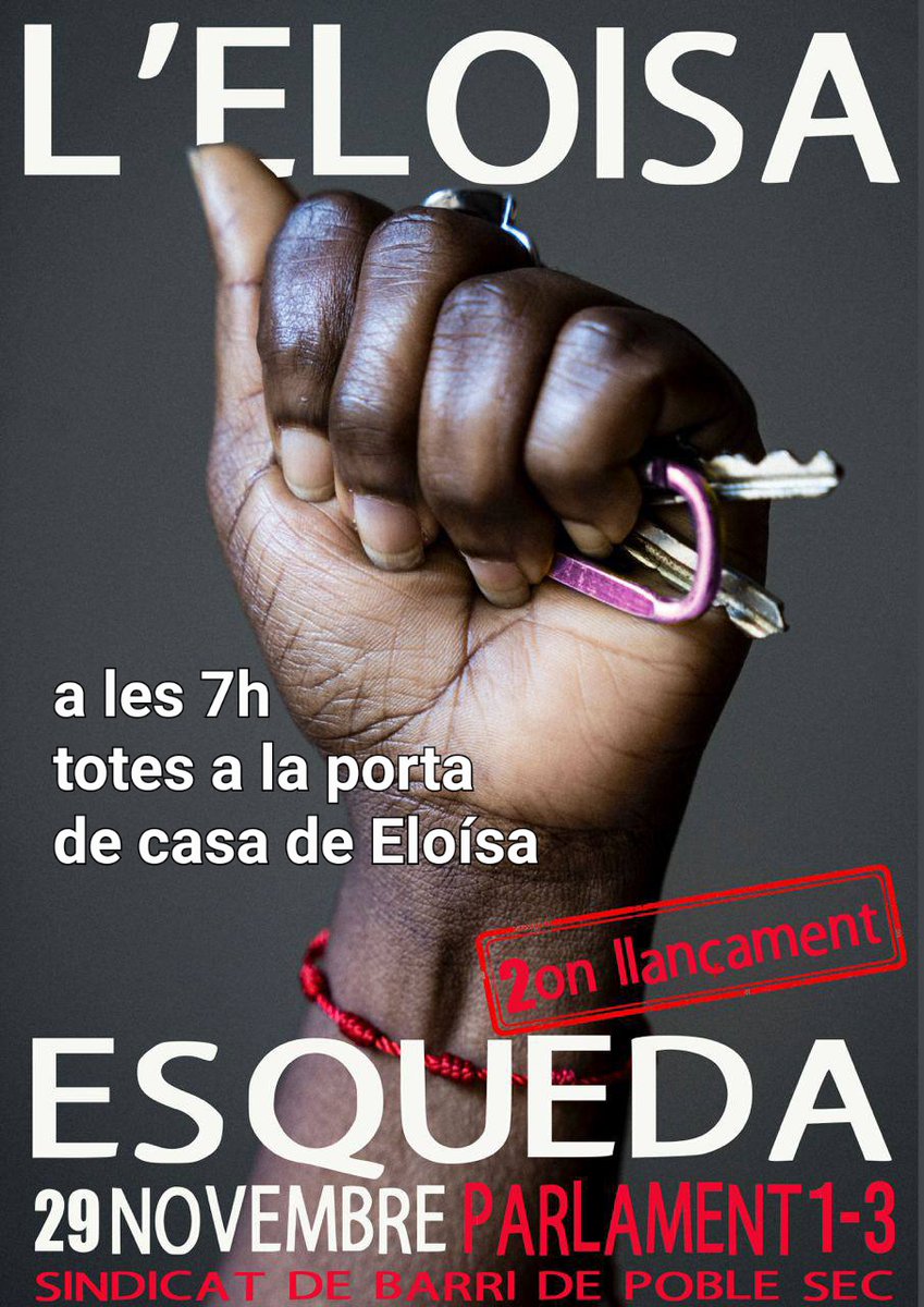 🔴 Demá dimecres ens veiem 
a les 7 del matí 
a #Parlament1-3 
Per aturar el desnonament de Eloísa 🔥
Necessitarem ser moltes per aturar-ho‼️
Vine a donar suport ✊🏽✊🏽

Sense veïnes no hi ha barris!
#CapMèsDesnonament