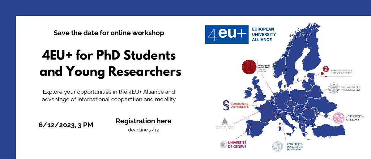 📢Dear PhD Students and Young Researchers, Ready to expand your academic path with the @4EUplusAlliance ? Join our online info session to learn how you can benefit from international project collaboration and various mobility options within the 4EU+ network. Formed by 8 renown…