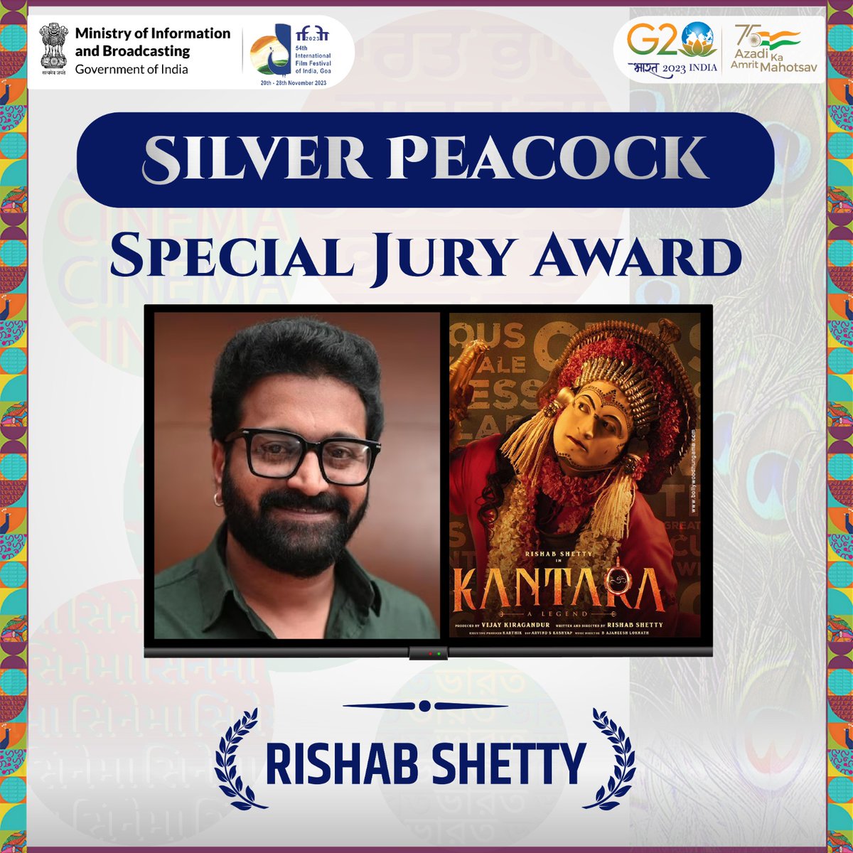 Earning a mention from the Jury is always significant, and this year the brilliant <a href="/shetty_rishab/">Rishab Shetty</a> has claimed the honour!🏆🎬🎉

📽️Indian Actor <a href="/shetty_rishab/">Rishab Shetty</a> takes home the 'Special Jury Award' at #IFFI54 for his captivating performance and masterful storytelling in
