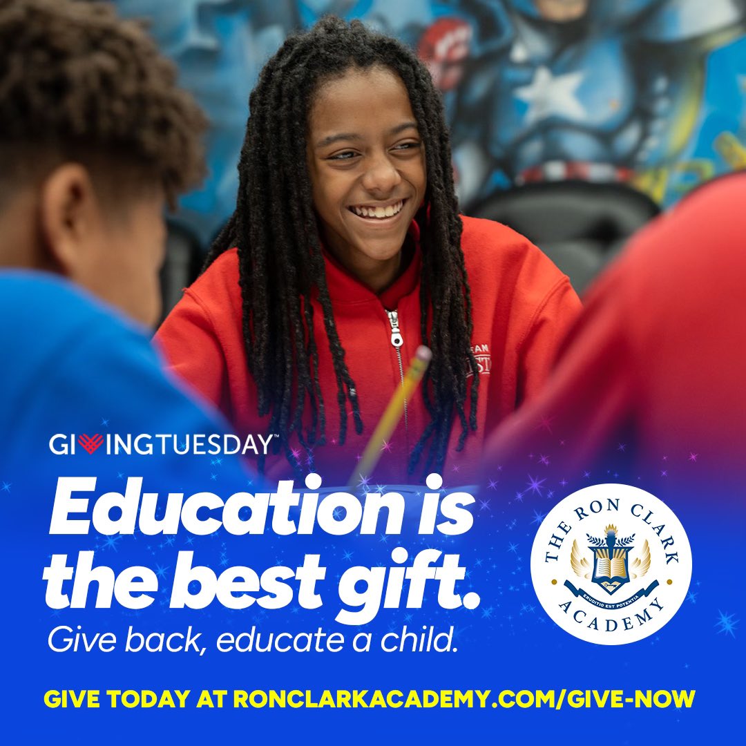 Happy #GivingTuesday! ❤️💙🖤💚 The @ronclarkacademy is grateful for a community of supporters that help us provide an exceptional education for our students each year. ⁣ Help us raise $18,000 for student scholarships this year by donating at ronclarkacademy.com/give