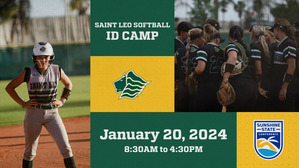 We will be hosting our ID camp January 20th!! 

Event is open to all softball players ages 13-19 and will run from 8:30 am to 4:30 pm. 

Copy the link below to get signed up! 

saintleosoftball.totalcamps.com/About%20Us

We look forward to seeing you! #golions #releasethebeast