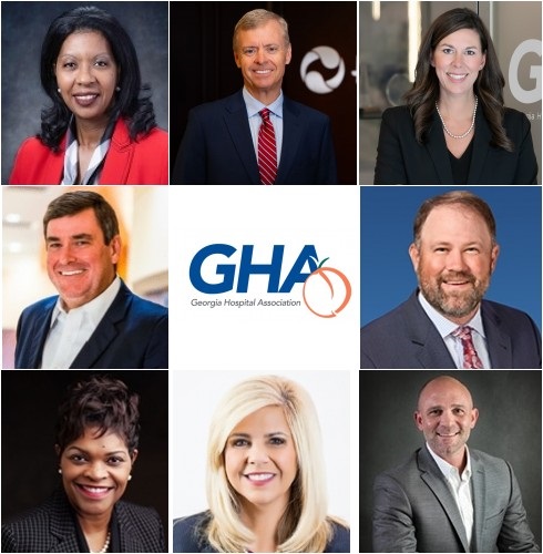 New GHA Board members led by Chair Mary Chatman <a href="/WellstarHealth/">Wellstar Health System</a>, Chair-Elect Scott Steiner <a href="/Phoebe_Putney/">Phoebe</a>, Caylee Noggle, GHA: Charles Briscoe <a href="/HoustonHealthGa/">Emory Hospitals - Warner Robins & Perry</a>,  Bradley Talbert <a href="/myMemorial/">Memorial Health University Medical Center</a>, Dr. Fran Witt <a href="/EffinghamHealth/">Effingham Health</a> Angela Stiggins <a href="/CHI_Memorial/">CHI Memorial</a> Ga, Lee Lewis <a href="/ApplingHealth/">Appling Healthcare</a>