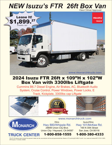 Lease it today. Drive Away Today!
2024 Isuzu FTR 26ft x 109'H  x 102'W Box Van,

#monarchtruck #isuzutrucks #CSMA #deliverytruck