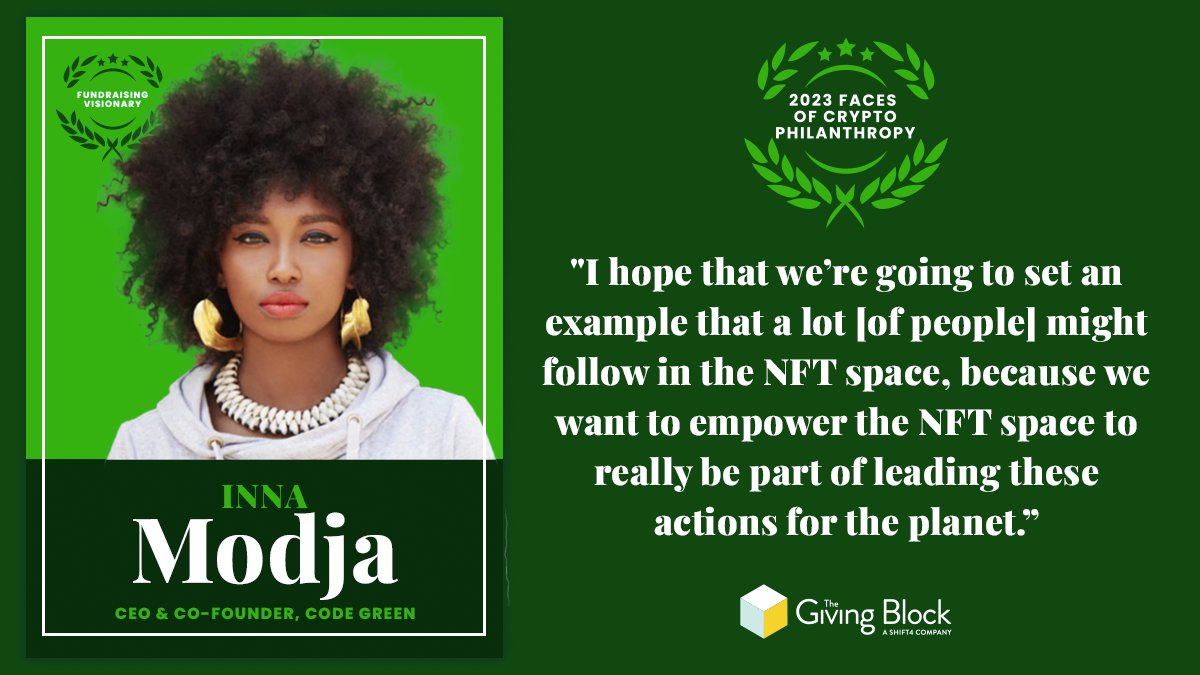 @VitalikButerin @EttoreRossetti @SavetheChildren Artist, musician, activist, founder and more—@Innamodja seems to do it all. Inna’s work at the intersection of web3 and social impact led her to build @CodeGreen_nft, a collective using tech and the arts to inspire positive change across the globe. As CEO of Code Green, Inna