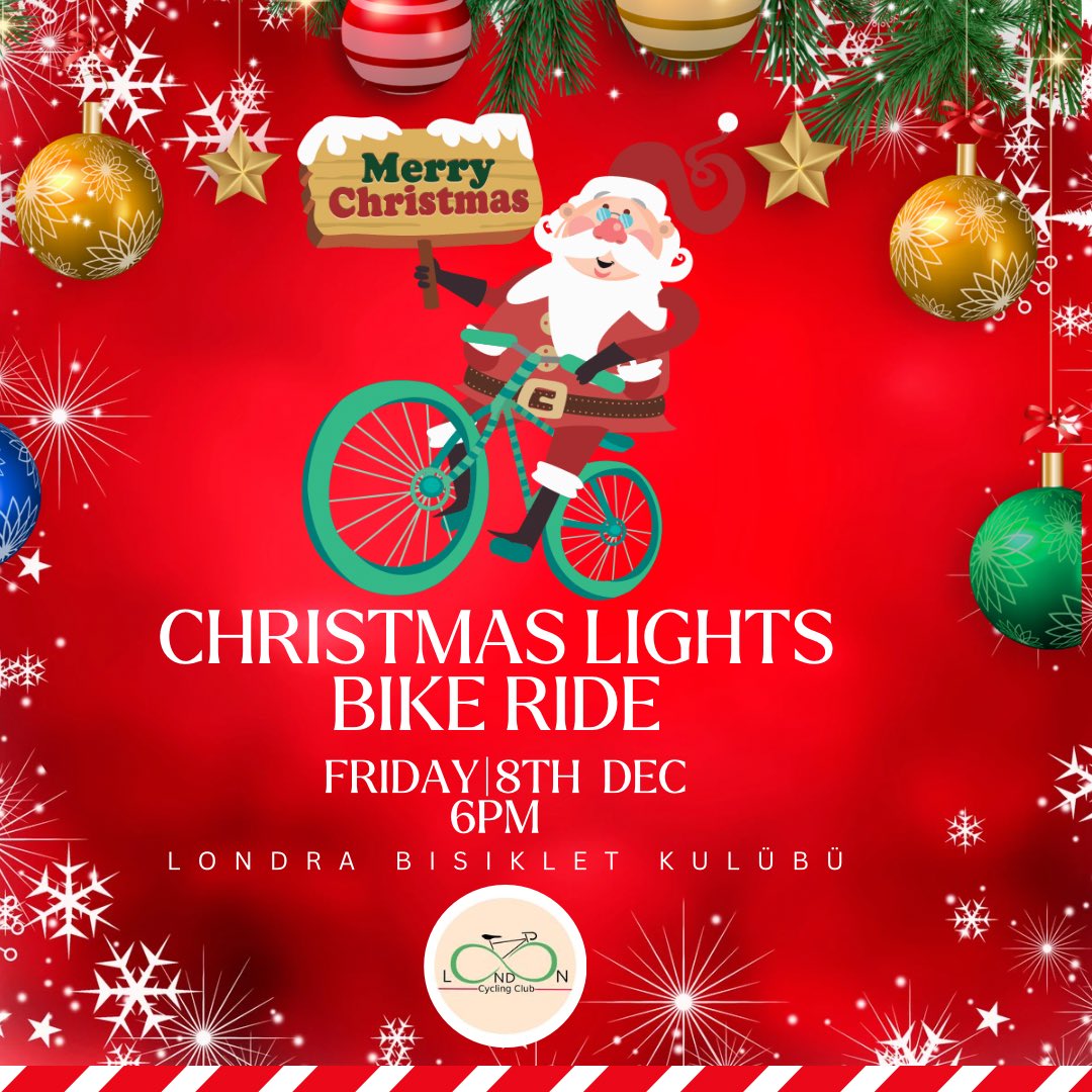 Join us for the Christmas Lights Bike Ride🎄🚴‍♀️ 🗓️ Dec 8, Friday ⏰ Time: 6pm ✅ Starting Point: Edmonton Green Station (meet at the front) ⏰ Ride Pick Up Point: Opposite Manor House Station (in front of the park entrance) at 6.45pm 📍 Explore Central London's beautiful…