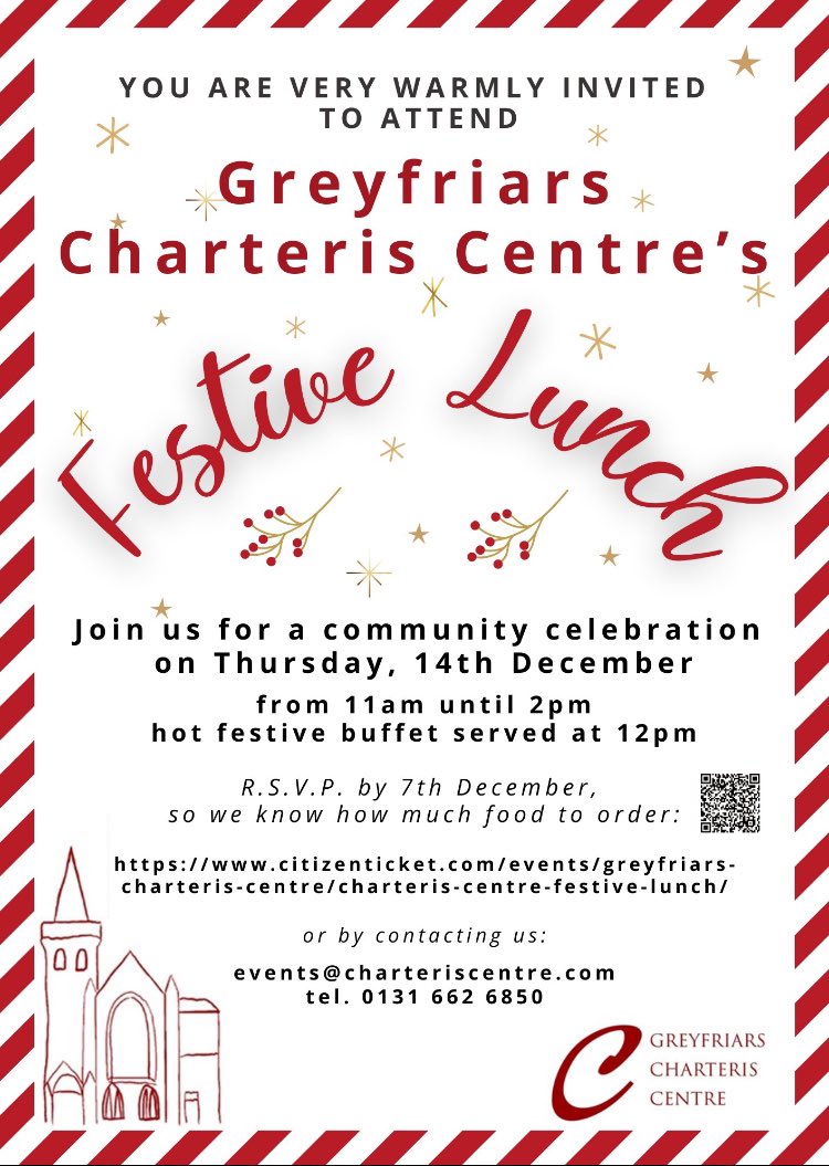 Festive lunch taking place at <a href="/CharterisCentre/">Charteris Centre</a> on 14th December. Full details are 👇