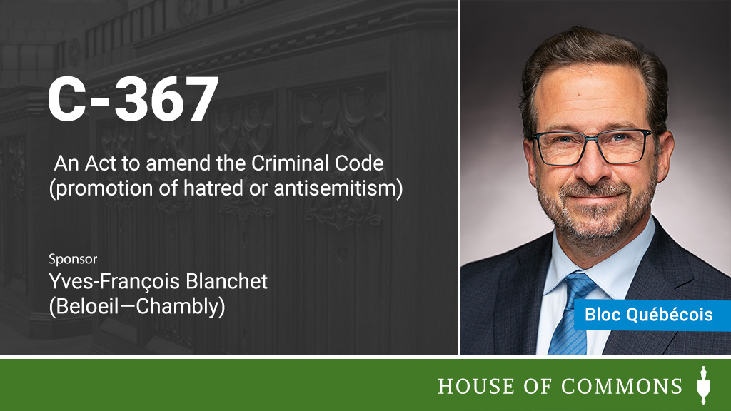 HoCChamber's tweet photo. .@yfblanchet introduced Bill #C367 in the #HoC.

The full text of the Bill will be available later today: https://t.co/13x4T6TPOC https://t.co/QWuq6LQJlx