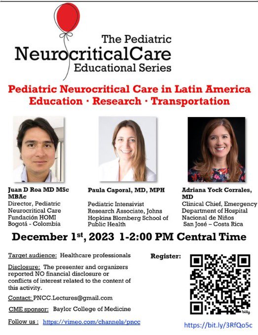 ‼️Join us this Friday for a new Neurocritical Care Session. We are going to discuss how pediatric neurocritical care are taught, some research challenges, and how these children are transported in Latin America.
#neuroPICU #research #pediatrics #injuries