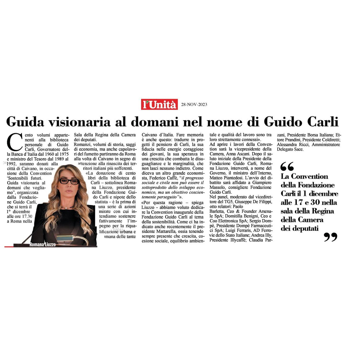 Sostenibilità e crescita gli ingredienti fondamentali per affacciarsi sul domani che vogliamo. La Convention del 1° dicembre vedrà coinvolti sette illustri relatori che comporranno una task force permanente con la Fondazione Guido Carli. 
#ConventionInaugurale #1dicembre