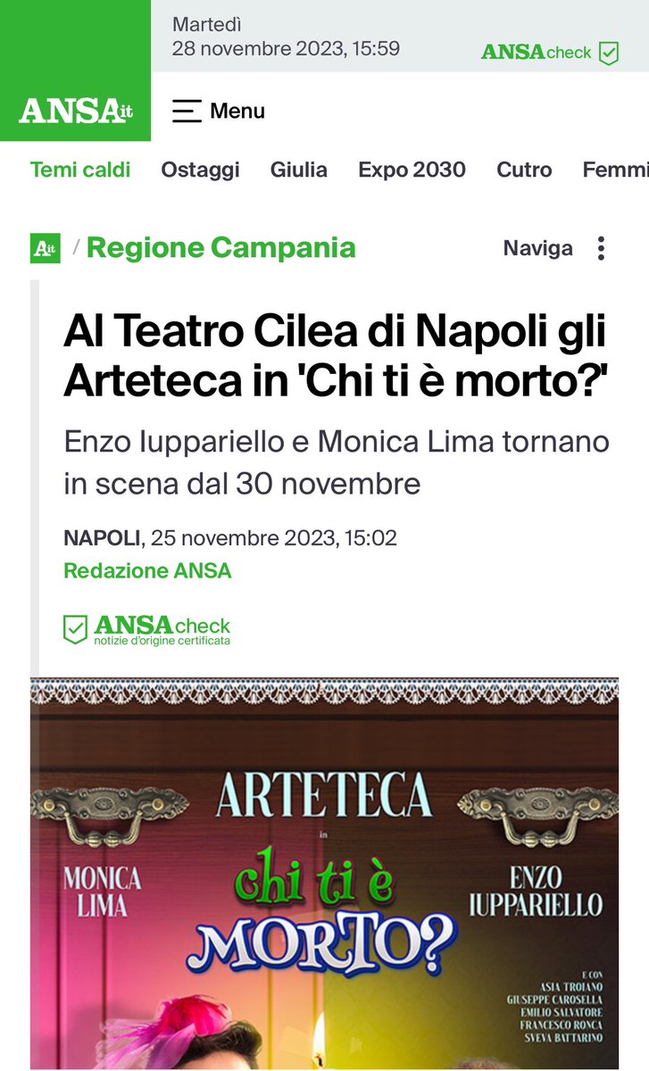 Debutto al <a href="/Teatro_Cilea/">Teatro Cilea</a> di Napoli 

<a href="/Agenzia_Ansa/">Agenzia ANSA</a> 

ansa.it/campania/notiz…
