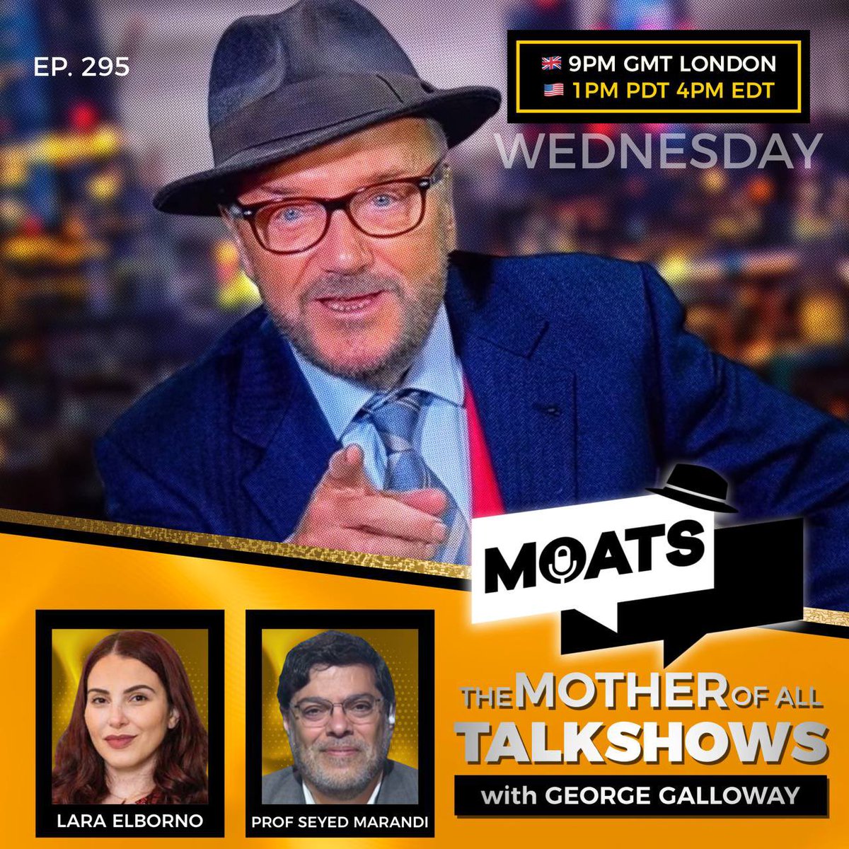 georgegalloway's tweet image. Join me WEDNESDAY 9pm (UK) @MoatsTV #Gaza #Iran #USA #EU