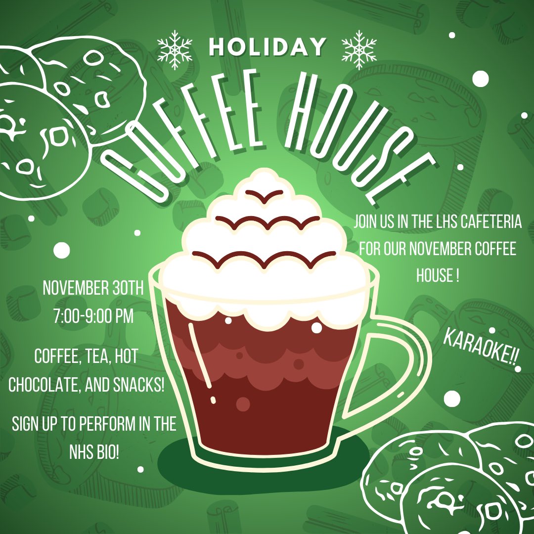 LedyardNHS's tweet photo. Don’t forget to sign up to perform at our coffee house this Thursday 11/30! Karaoke was 🔥last time. Bring your crew and enjoy an evening of music and food. Sign up link https://t.co/9shdeiOQt8 https://t.co/xRXUGgHccV