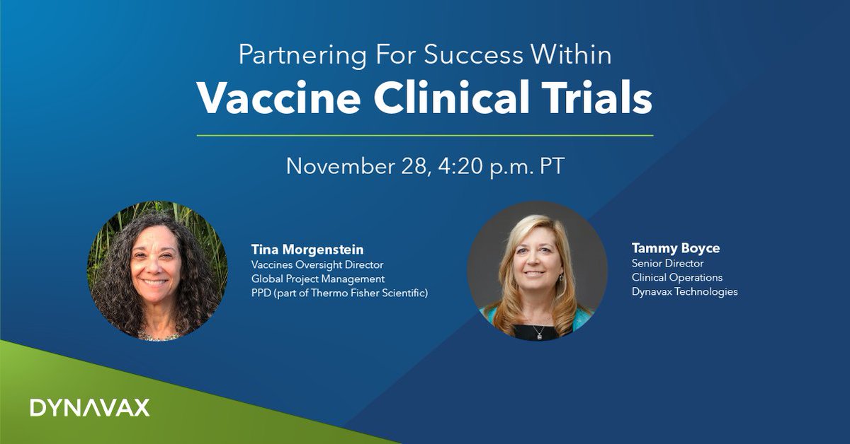 DynavaxCorp's tweet photo. Tammy Boyce, Senior Director, Clinical Operations, will speak at The World Vaccine Congress – West Coast in Santa Clara today at 4:20 p.m. PT about the importance of partnership in vaccine clinical trials. Learn more: https://t.co/ForsvBEcED

#WVCWC https://t.co/vd8fkIfv1H