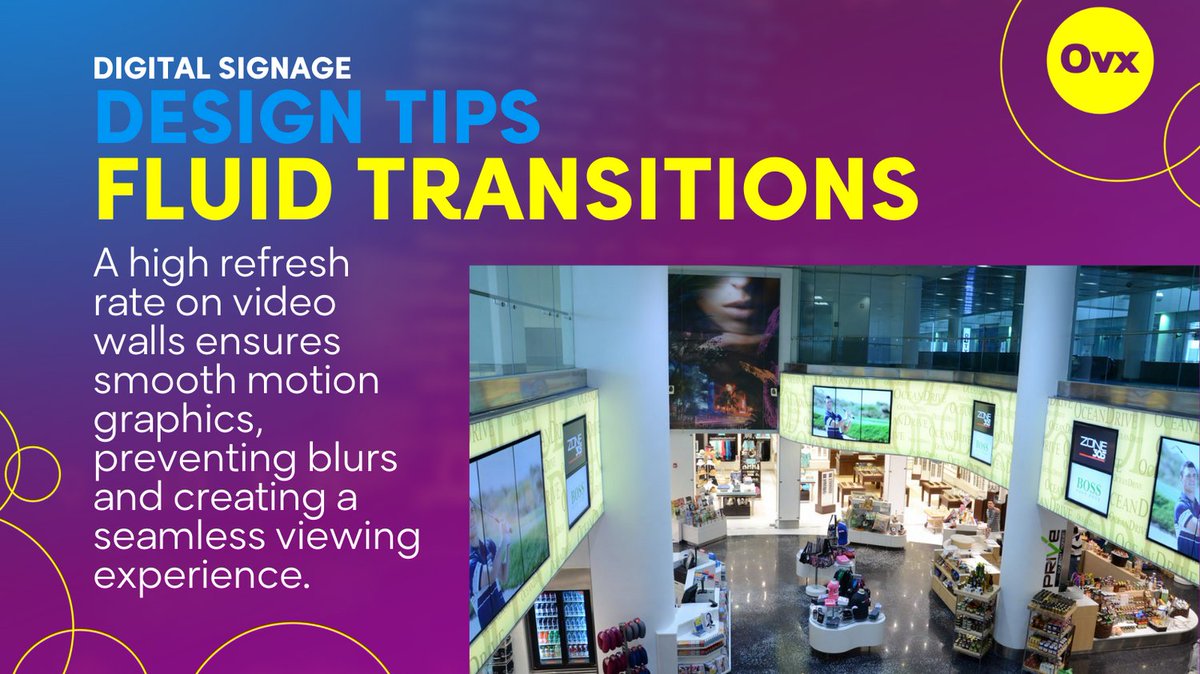 Omnivex's tweet image. 🔄 Fluid transitions! A high refresh rate on #videowalls ensures smooth motion graphics, preventing blurs and creating a seamless viewing experience.  🚀✨ #digitaldesign #designtips