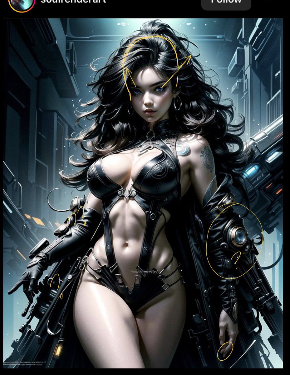 SethKlokk's tweet image. Fixing boring AI junk with real human artistry, day 2. Another waifu with a giant cranium. Fixed her walleyes, weird fingers, nonsense coat/ tech thing, adjusted posture, gave her a pair of chainaxes and made her Angron. 
#antiAI #SayNotoAI #wh40k #ForHonor