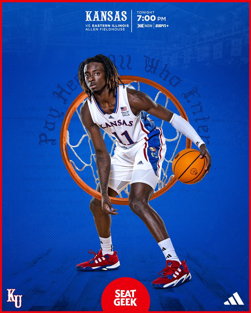 Back in the Fieldhouse 🔥

🆚 Eastern Illinois
📍 Allen Fieldhouse
🗓️ Tuesday, Nov. 28
⏰ 7 p.m. CT
📺 Big 12 NOW | ESPN+
🎙️Jayhawk Sports Network
🎧Jayhawks App

#RockChalk | <a href="/SeatGeek/">SeatGeek</a>