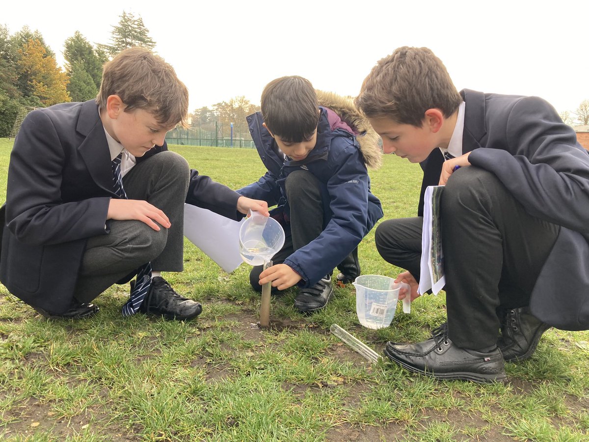 The 1st Form have been conducting on-site school fieldwork investigating infiltration rates of different surfaces and thus flood risk. Next it’s time to present and analyse our results #fieldwork